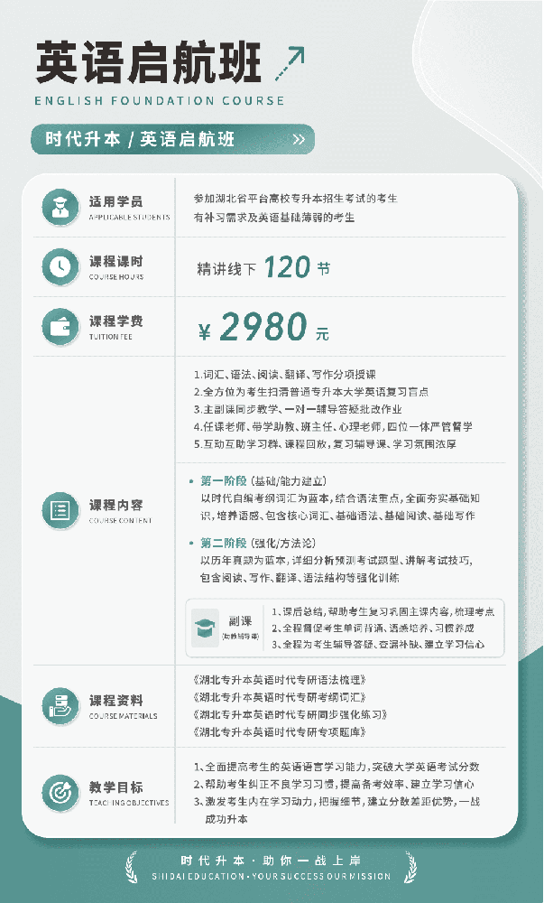 湖北专升本英语启航班_零基础入门课程_时代升本