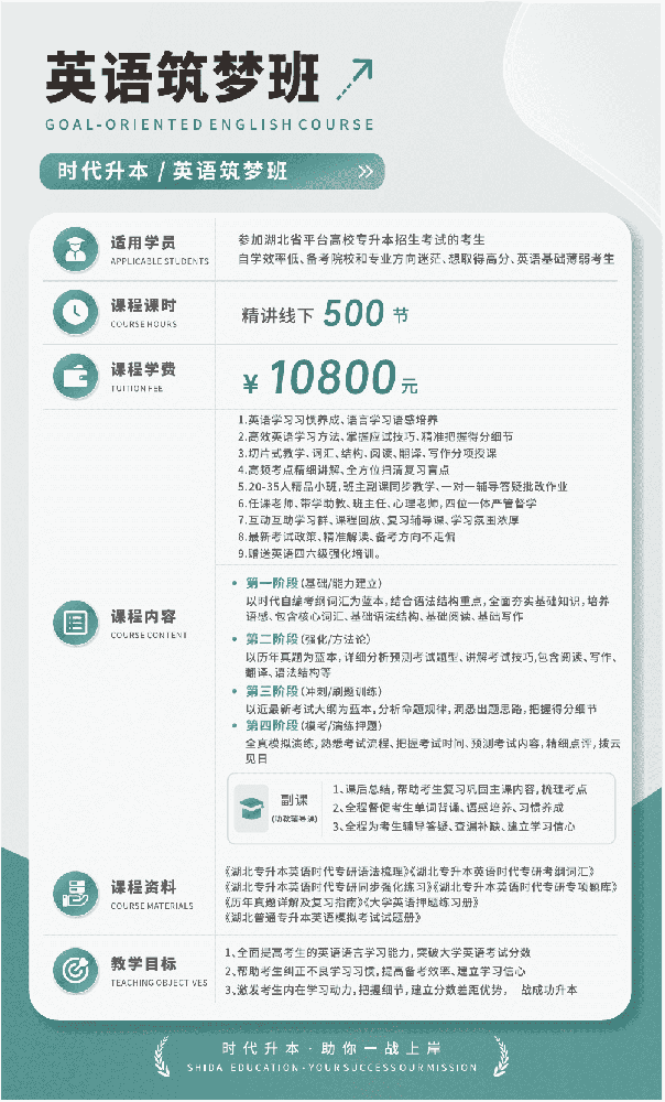 湖北专升本英语筑梦班_冲刺押题课程_时代升本